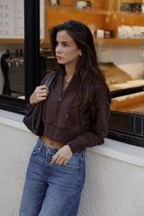 Sweatshirt_ Cropped Zipper Hoodie_Coffee