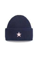 Kids Beanie_Navy Light Pink Star