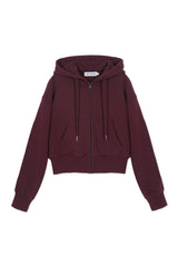 Sweatshirt_ Cropped Zipper Hoodie_Burgundy