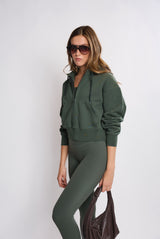 Sweatshirt _ Cropped Zipper Hoodie_Green