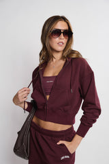 Sweatshirt_ Cropped Zipper Hoodie_Burgundy