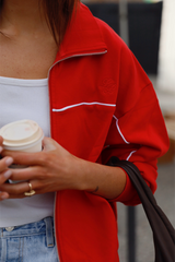 Sweat Jacket_Ribbon Mockneck Red