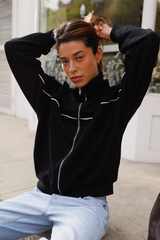 Sweat Jacket_Ribbon Mockneck Black