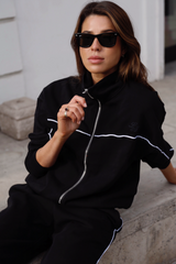 Sweat Jacket_Ribbon Mockneck Black