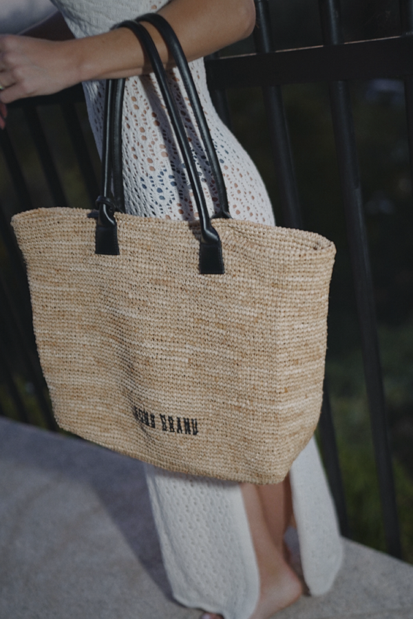 Raffia_ Black Tote Bag