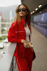Sweat Jacket_Ribbon Mockneck Red