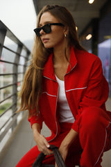Sweat Jacket_Ribbon Mockneck Red
