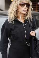 Sweatshirt  Cropped Zipper Hoodie_Black