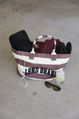 New Canvas Stripe Tote Bag_Burgundy