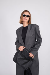 Round Hobo_Black Leather Bag